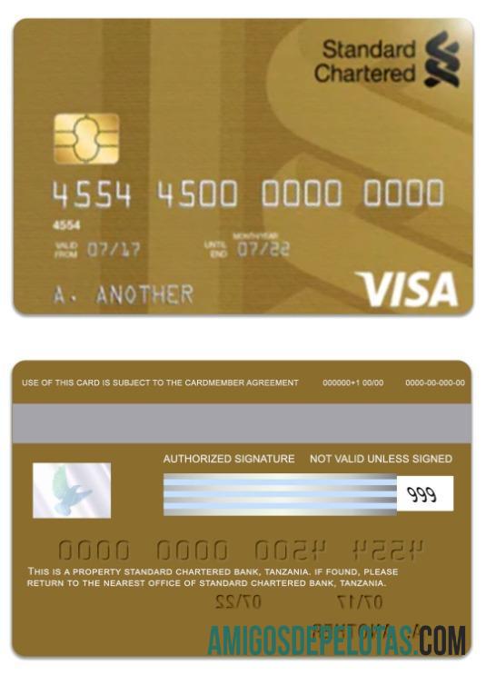 Cartão de débito Tanzânia Standard Chartered Bank Visa Gold modelo